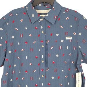 Xcaster‎ Outdoor Fishing Shirt Mens Large Blue BBQ Grill Vented Short Sleeve NWT